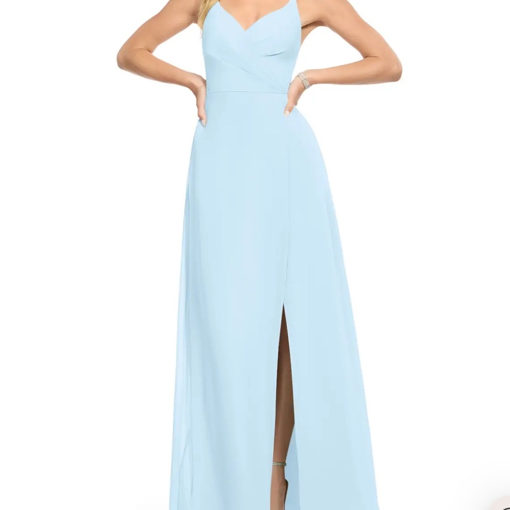 Azazie Sky Blue V-Neck Prom Gown